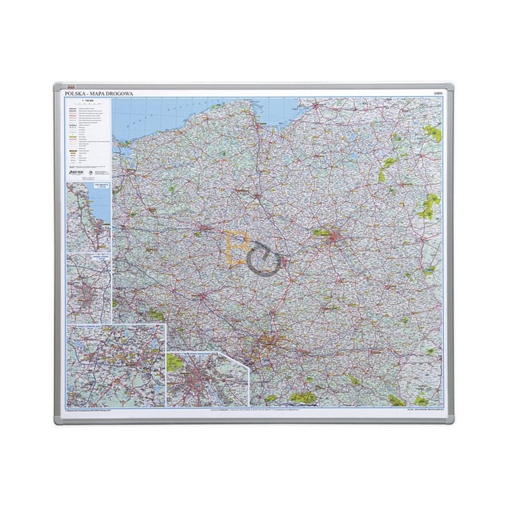 Mapa drogowa Polski 2x3 w ramie aluminiowej płyta miękka