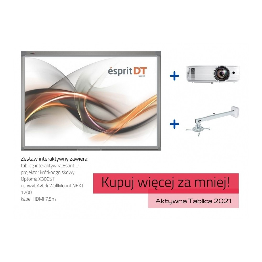 Zestaw interaktywny - Esprit DT + projektor Optoma X309ST + uchwyt Avtek WallMount NEXT 1200 + kabel HDMI 7,5m
