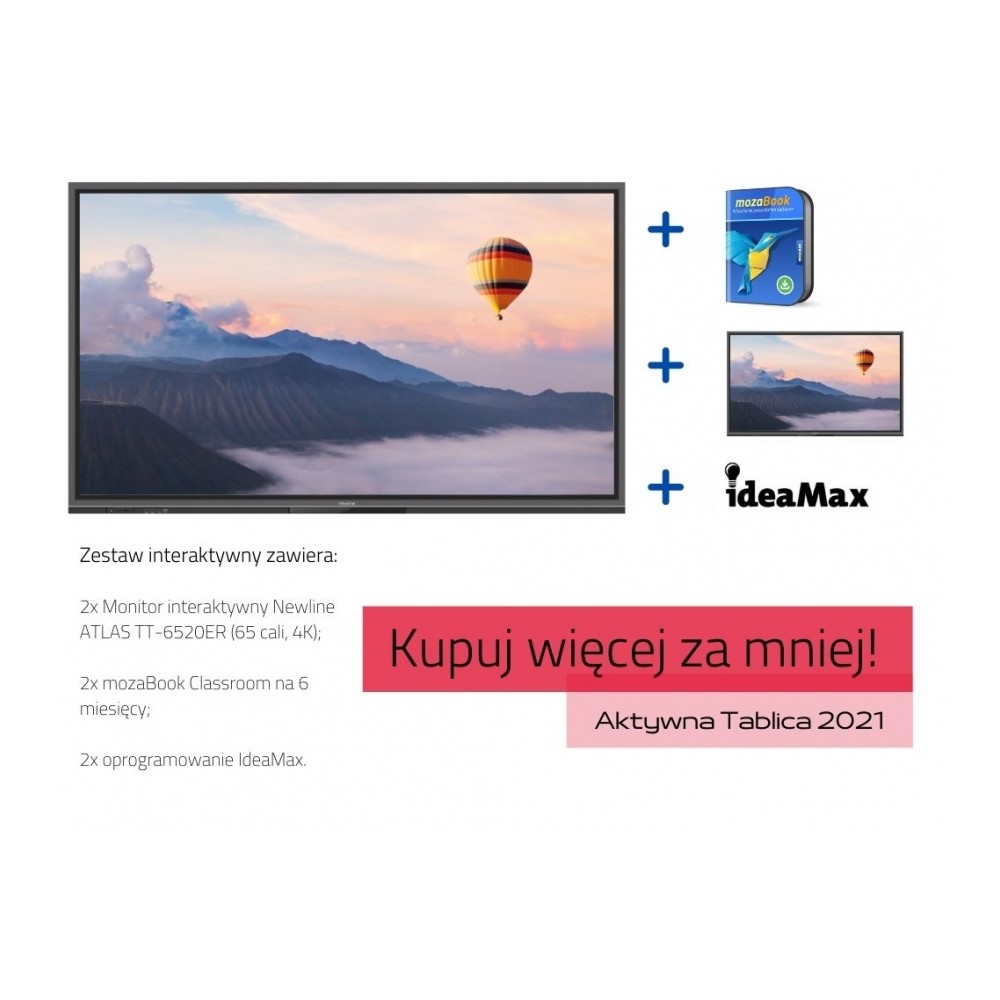 Zestaw interaktywny: monitor Newline ATLAS TT-6520ER (65 cali, 4K) x2 + MozaBook Classroom na 6 miesięcy x2 + IdeaMax x2