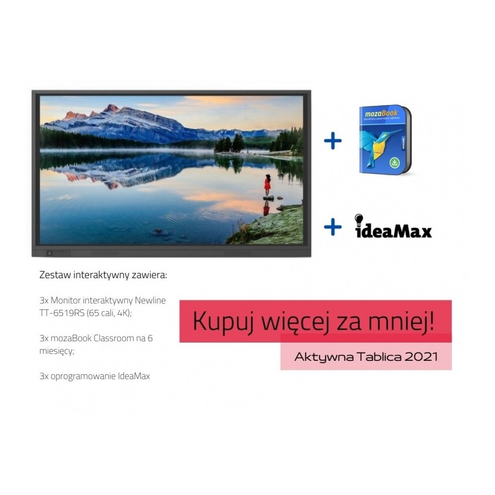 Zestaw interaktywny: monitor Newline TT-6519RS (65 cali, 4K) x3 + mozaBook Classroom na 6 miesięcy x3 + oprogramowanie IdeaMax x