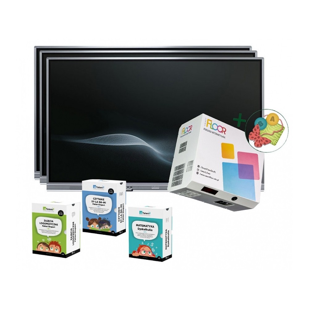 Zestaw interaktywny 35000 PLN 1 / Aktywna tablica 2023 3x monitor myBoard Silver (65 cali, 4K) + 1x zestaw SmartFloor Rewalidacj