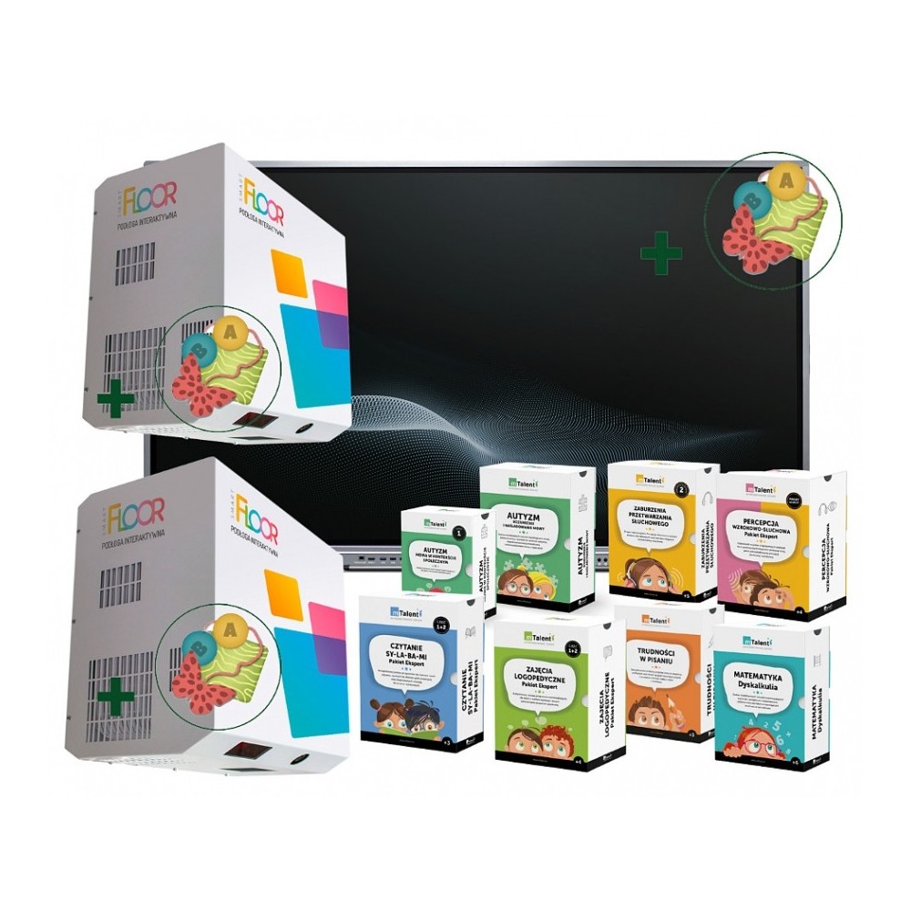 Zestaw interaktywny 43750 PLN 1 / Aktywna tablica 2023 1x monitor myBoard Silver (65 cali, 4K) + 2x zestaw SmartFloor Rewalidacj