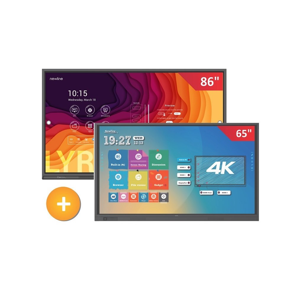 Zestaw interaktywny 17500 PLN 4 / Aktywna tablica 2023 1x monitor Newline LYRA TT-8621Q (86 cali, 4K) + 1x monitor Newline TT-65