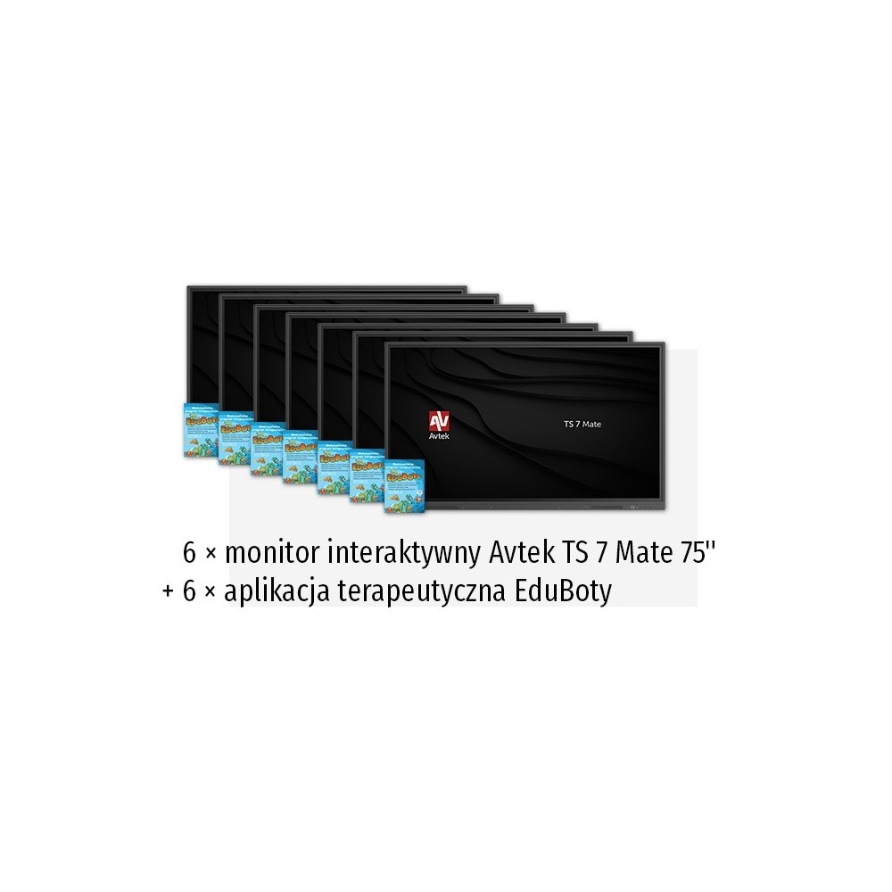 Zestaw interaktywny 43750 PLN 4 / Aktywna tablica 2023 6x monitor Avtek TS 7 Mate 75 (75 cali, 4K) + 6x aplikacja terapeutyczna